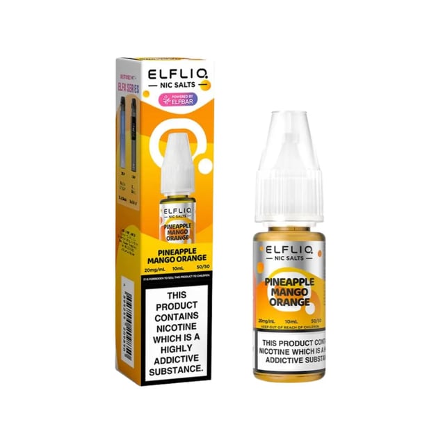 Elf Bar Elfliq Pineapple Mango Orange nic salt e-liquid 10ml bottle, 5mg 10mg 20mg strengths