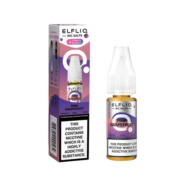Elfliq Pink Grapefruit nic salt e-liquid 10ml bottle, available in 5mg, 10mg and 20mg strengths
