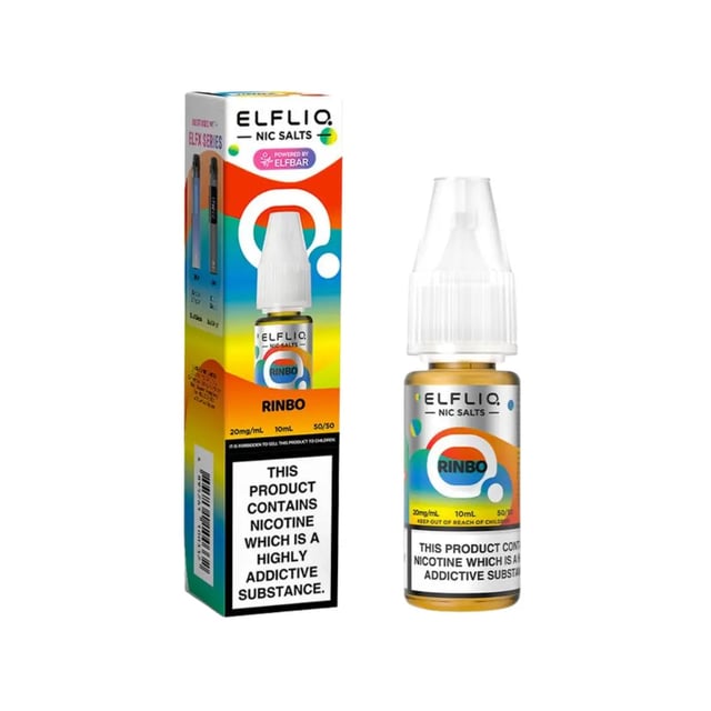 Elfliq Rinbo nic salt e-liquid, 10ml bottle, fruity sour candy flavour, 5mg 10mg 20mg strengths