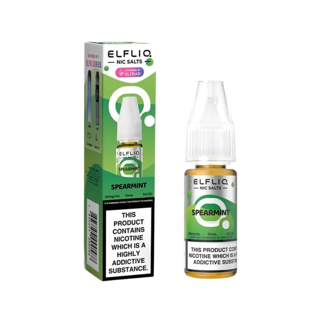 Elfliq Spearmint nic salt e-liquid 10ml bottle, 5mg 10mg 20mg strengths, 50/50 VG/PG for MTL pod kits