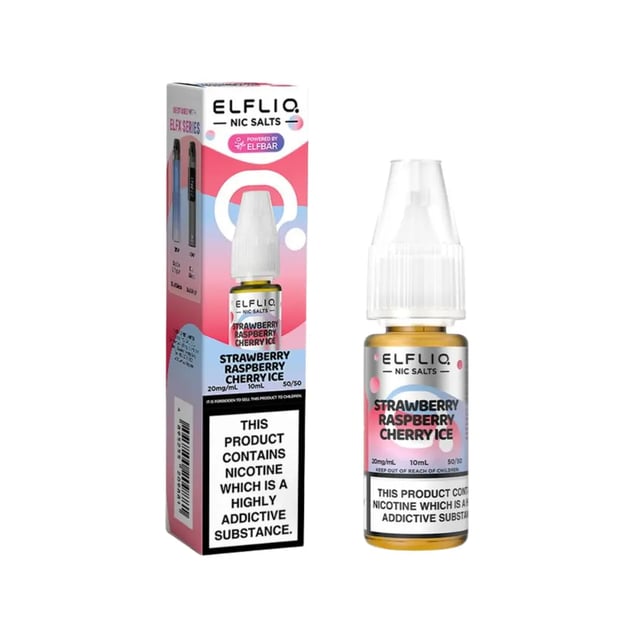 Elfliq Strawberry Raspberry Cherry Ice 10ml nic salt e-liquid bottle, 5mg 10mg 20mg strengths