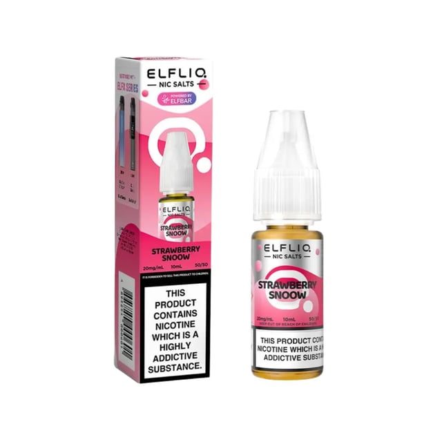 Elfliq Strawberry Snoow 10ml nic salt e-liquid bottle, 5mg 10mg and 20mg strengths