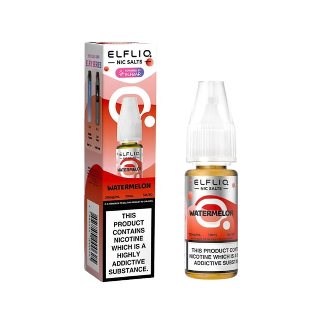 Elfliq Watermelon nic salt e-liquid 10ml bottle available in 5mg, 10mg and 20mg strengths