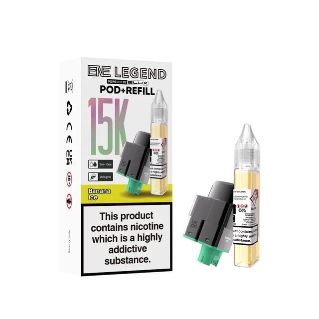 Elux ENE Legend 15K Refill Pods prefilled pod kit shown with flavour pack options