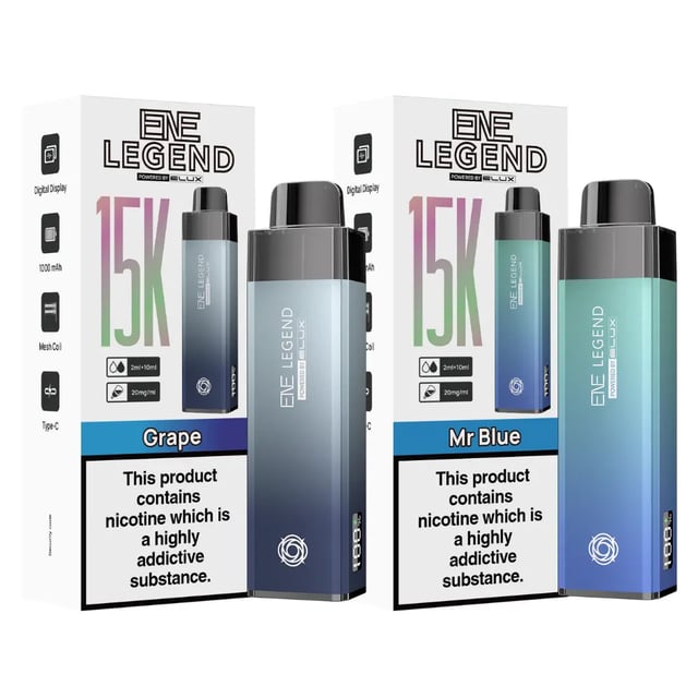 Elux ENE Legend 15K prefilled pod kit with digital battery display, UK vape kit