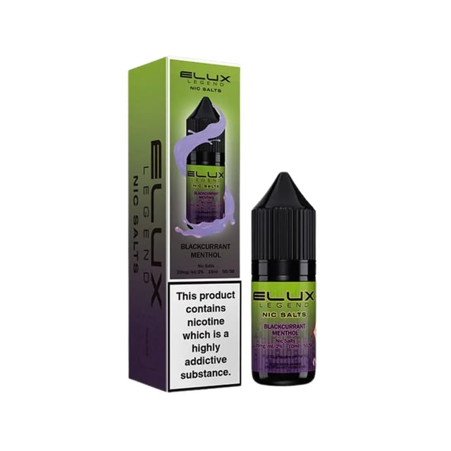 Elux Legend Blackcurrant Menthol nic salt e-liquid 10ml bottle, 10mg and 20mg strengths