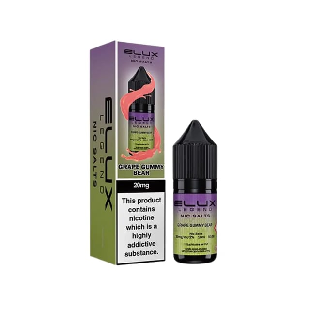 Elux Legend Grape Gummy Bear nic salt e-liquid 10ml bottle, 10mg and 20mg strengths