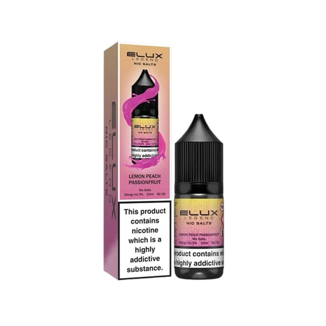 Elux Legend Lemon Peach Passionfruit nic salt e-liquid 10ml bottle, 10mg and 20mg strengths