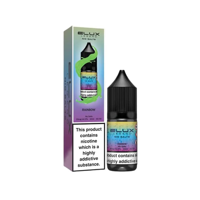 Elux Legend Rainbow nic salt e-liquid 10ml bottle, fruit candy flavour, 5mg 10mg 20mg strengths