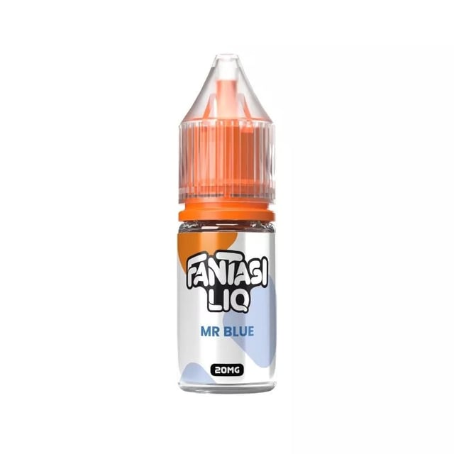 Fantasi Liq Mr Blue 10ml nic salt e-liquid bottle, mixed berry menthol flavour, 10mg and 20mg strengths