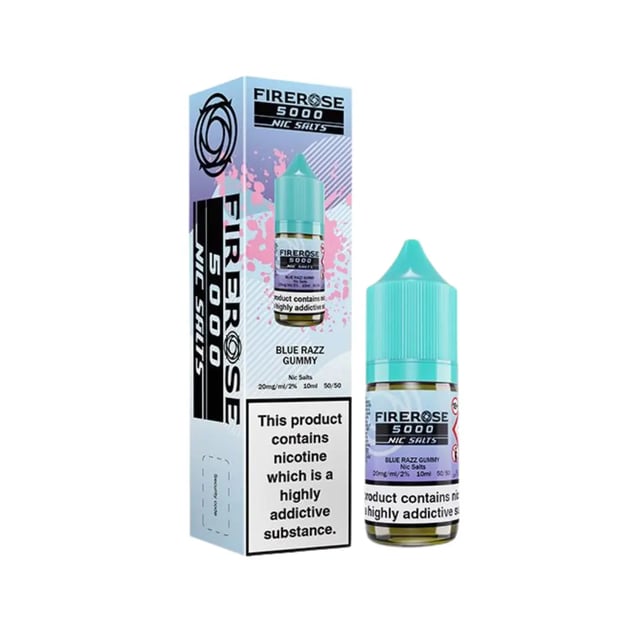 Elux Firerose 5000 Blue Razz Gummy 10ml nic salt e-liquid bottle, 10mg and 20mg strengths