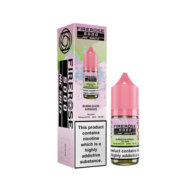 Elux Firerose 5000 Bubblegum Airways 10ml nic salt e-liquid bottle, 10mg and 20mg strengths