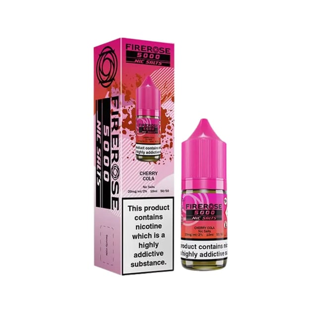 Elux Firerose 5000 Cherry Cola nic salt e-liquid 10ml bottle, available in 10mg and 20mg nicotine strengths