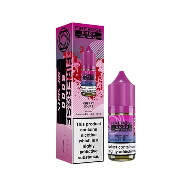Elux Firerose 5000 Cherry Sours 10ml nic salt e-liquid bottle, 50/50 VG/PG, 10mg and 20mg strengths