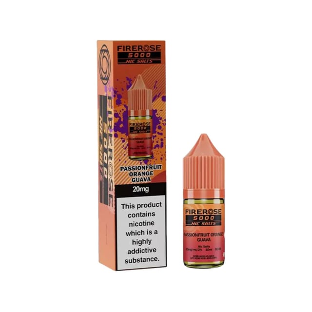 Elux Firerose 5000 Passionfruit Orange Guava 10ml nic salt e-liquid bottle, 10mg and 20mg strengths
