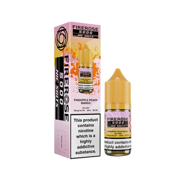 Elux Firerose Pineapple Peach Mango 10ml nic salt e-liquid bottle, available in 10mg and 20mg strengths