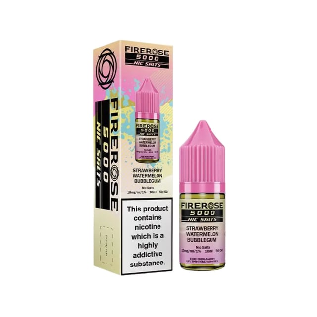 Elux Firerose 5000 Strawberry Watermelon Bubblegum nic salt e-liquid 10ml bottle, 10mg and 20mg strengths