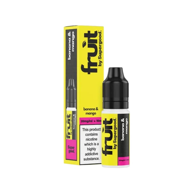 Fruit by Supergood Banana & Mango nic salt e-liquid, 10ml bottle, available in 5mg, 10mg and 20mg strengths
