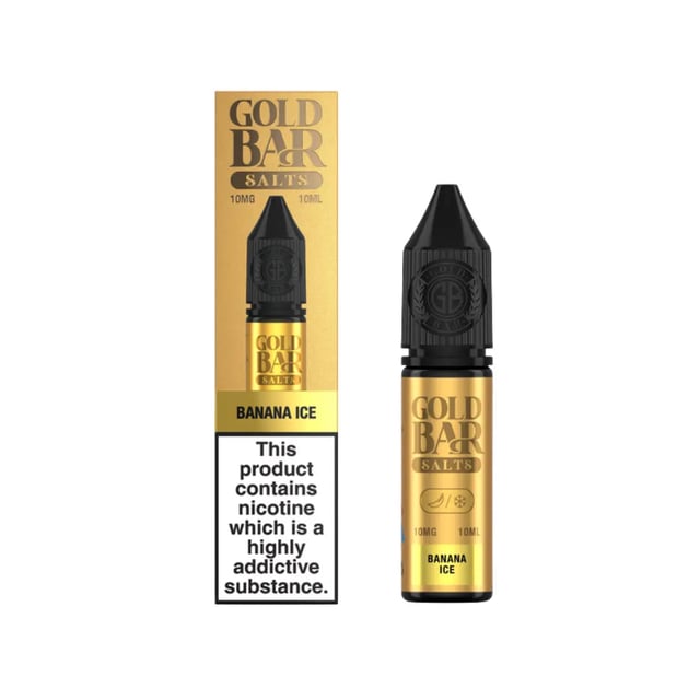Gold Bar Banana Ice nic salt e-liquid, 10ml bottle, available in 10mg and 20mg strengths