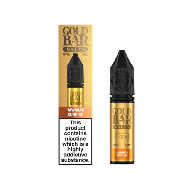 Gold Bar Hawaiian Sunrise nic salt e-liquid, 10ml bottle, tropical fruit flavour in 10mg and 20mg strength