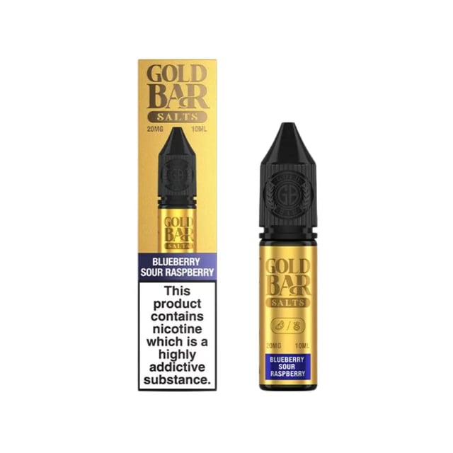 Gold Bar Blueberry Sour Raspberry nic salt e-liquid, 10ml bottle, available in 10mg and 20mg strengths