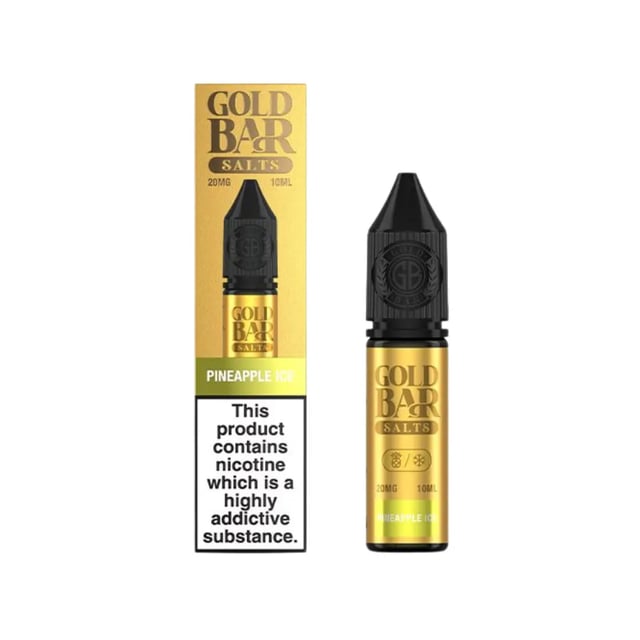 Gold Bar Pineapple Ice nic salt 10ml e-liquid bottle, 50/50 VG/PG, 10mg and 20mg strengths