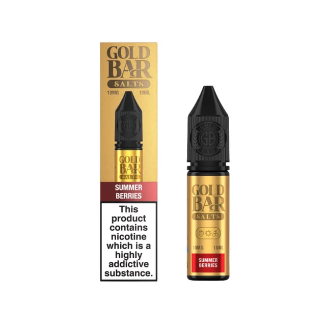 Gold Bar Summer Berries nic salt e-liquid, 10ml bottle, 50/50 VG/PG, available in 10mg and 20mg strengths