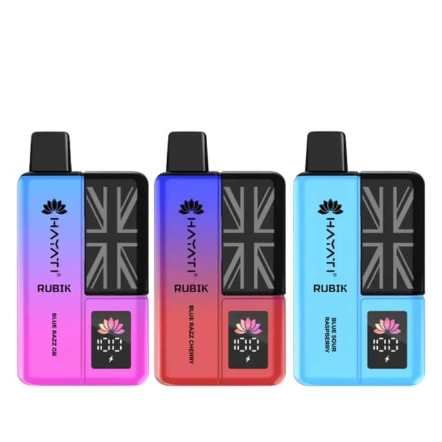 Hayati Rubik 7000 prefilled pod vape kit, cube-shaped device with LED battery and e-liquid screen