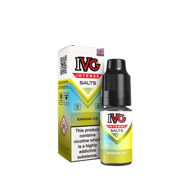 IVG Intense Banana Ice nic salt e-liquid, 10ml bottle, 10mg and 20mg strength options
