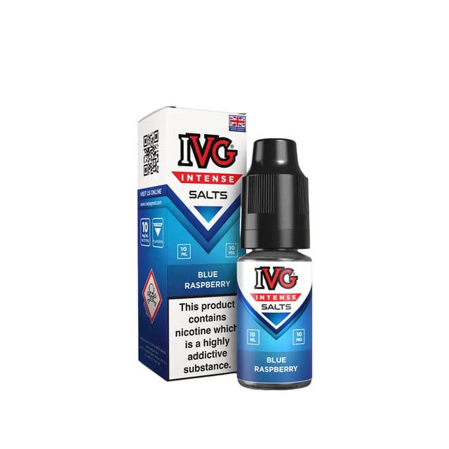 IVG Intense Blue Raspberry nic salt e-liquid, 10ml bottle, 10mg and 20mg nicotine strengths