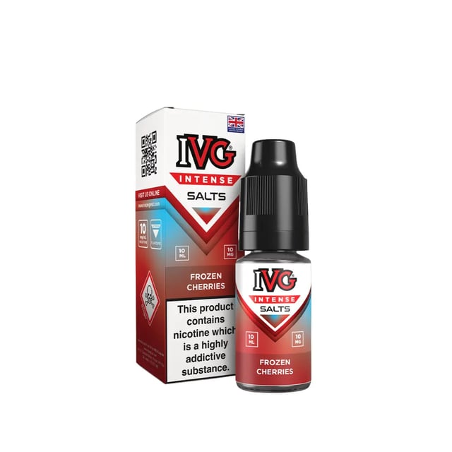 IVG Intense Frozen Cherries nic salt e-liquid, 10ml bottle, 10mg and 20mg strengths, dark cherry and icy menthol flavour