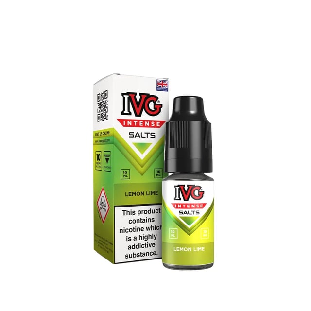 IVG Intense Lemon Lime nic salt e-liquid, 10ml bottle, 10mg and 20mg strengths, 50/50 VG/PG for MTL pod kits