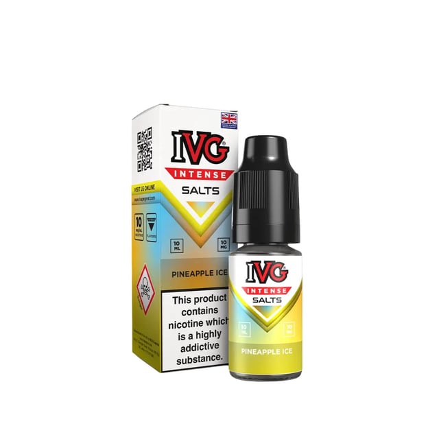 IVG Intense Pineapple Ice 10ml nic salt e-liquid bottle, available in 10mg and 20mg strengths