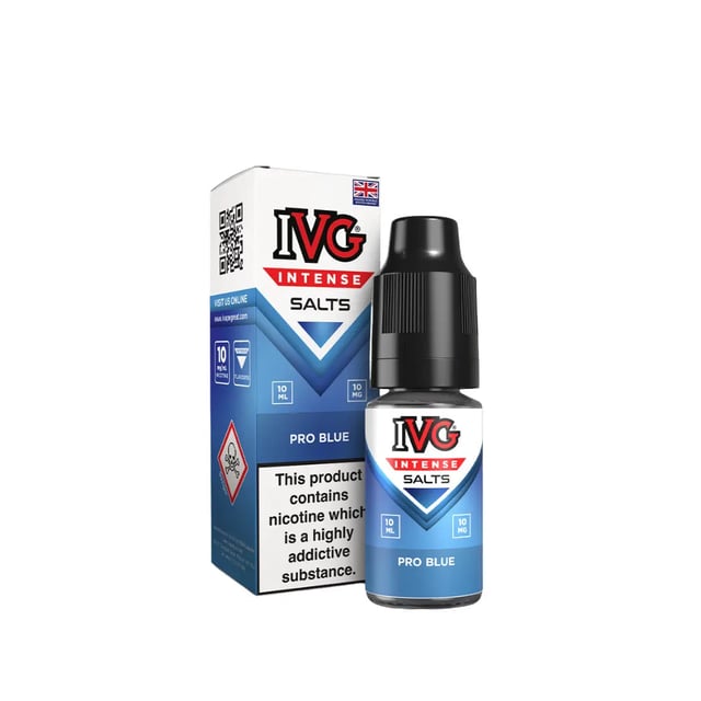 IVG Intense Pro Blue 10ml nic salt e-liquid bottle, blue raspberry candy flavour, 10mg and 20mg strengths