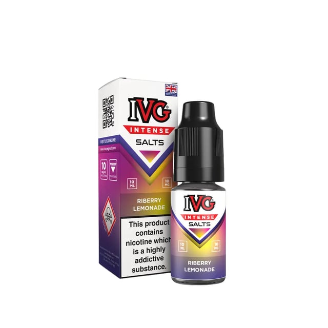 IVG Intense Riberry Lemonade 10ml nic salt e-liquid bottle, 10mg and 20mg strengths, raspberry and lemonade flavour