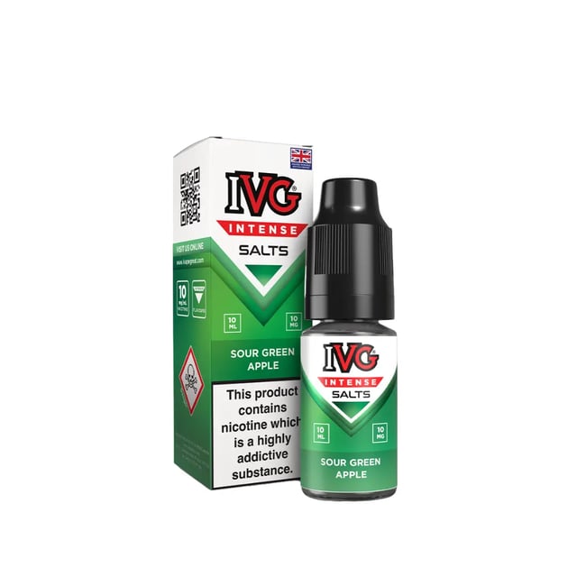 IVG Intense Sour Green Apple nic salt e-liquid, 10ml bottle, 10mg and 20mg strength options