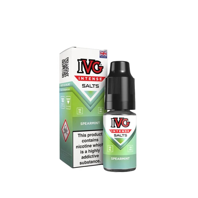 IVG Intense Spearmint 10ml nic salt e-liquid bottle, 50/50 blend in 10mg and 20mg strengths