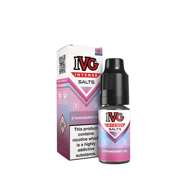 IVG Intense Strawberry Ice 10ml nic salt e-liquid bottle, 10mg and 20mg strengths