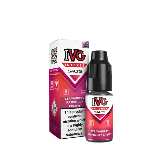 IVG Intense Strawberry Raspberry Cherry nicotine salt e-liquid, 10ml bottle, 10mg and 20mg strengths