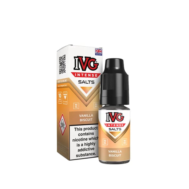 IVG Intense Vanilla Biscuit nic salt e-liquid, 10ml bottle, available in 10mg and 20mg strengths
