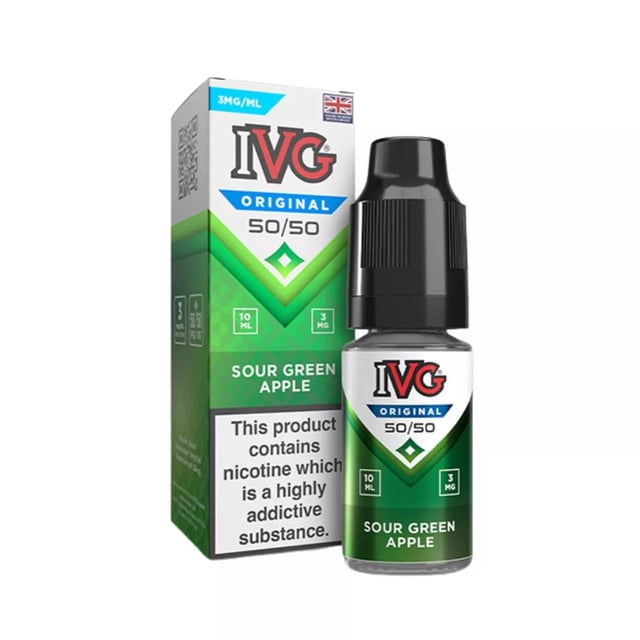 IVG Original Sour Green Apple 50/50 e-liquid, 10ml bottle, 3mg 6mg 12mg freebase nicotine strengths