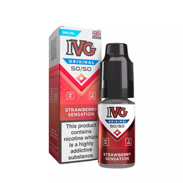 IVG Original Strawberry Sensation 50/50 10ml freebase e-liquid bottle, available in 3mg, 6mg and 12mg nicotine
