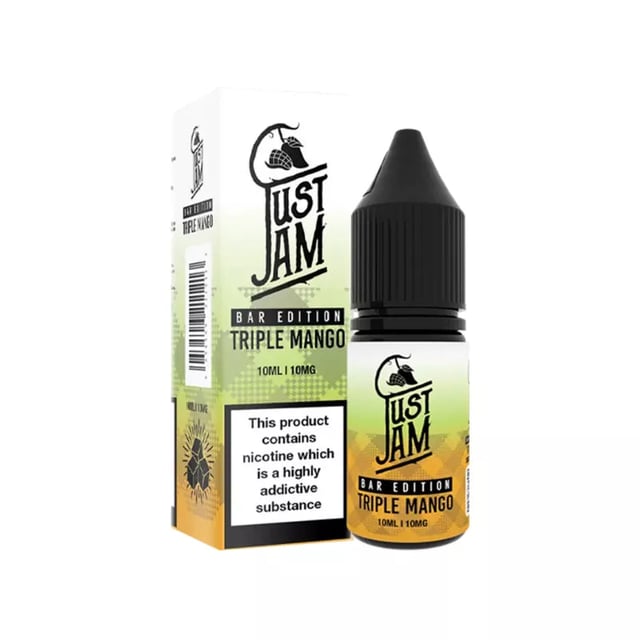 Just Jam Bar Edition Triple Mango nic salt e-liquid, 10ml bottle, 5mg 10mg 20mg strengths, for MTL pod kits
