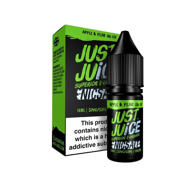 Just Juice Apple & Pear On Ice nic salt e-liquid, 10ml bottle, 50/50 VG/PG, available in 11mg and 20mg