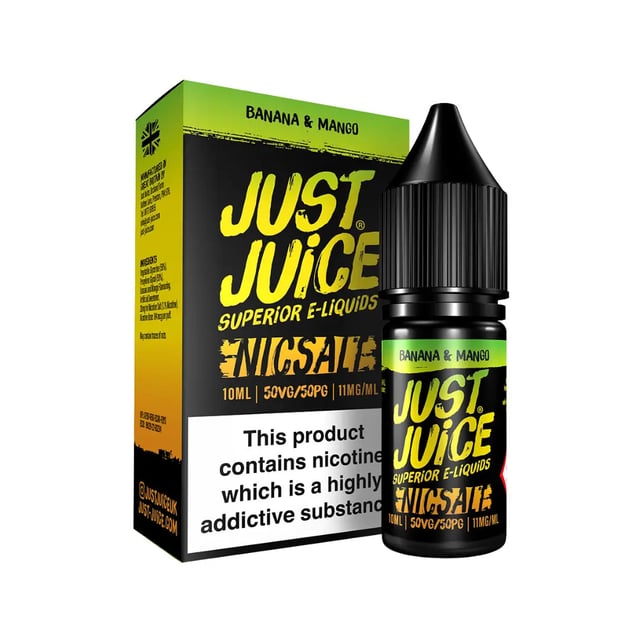 Just Juice Banana & Mango nic salt e-liquid, 10ml bottle, 50/50 VG/PG, 11mg and 20mg strengths