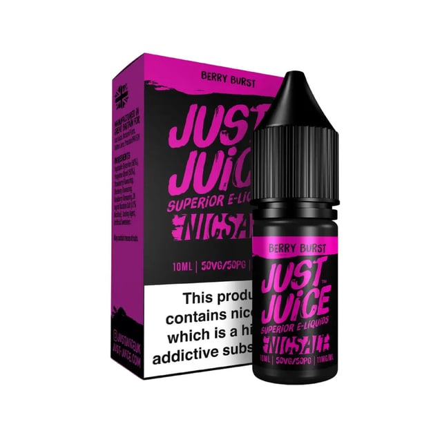 Just Juice Berry Burst nic salt e-liquid 10ml bottle, 50/50 VG/PG, available in 11mg and 20mg strengths