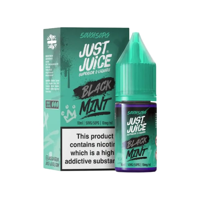 Just Juice Black Mint nic salt e-liquid, 10ml 50/50 bottle, available in 10mg and 20mg strengths