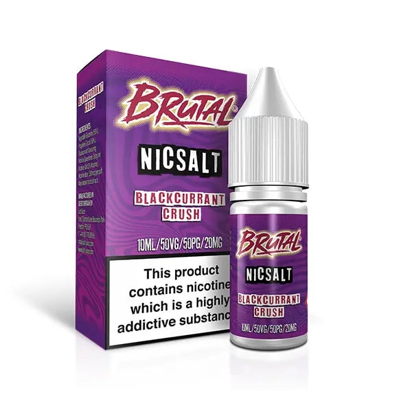 Just Juice Brutal Blackcurrant Crush nic salt e-liquid, 10ml bottle, available in 10mg and 20mg strengths
