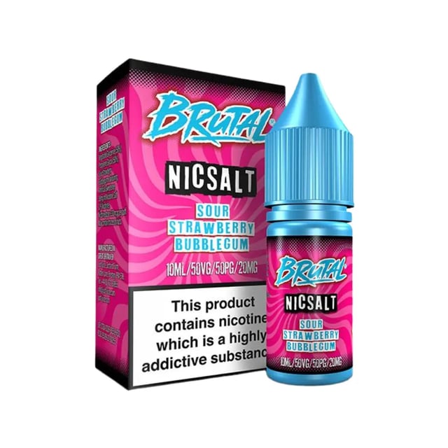 Just Juice Brutal Sour Strawberry Bubblegum nic salt 10ml bottle, 11mg and 20mg strengths