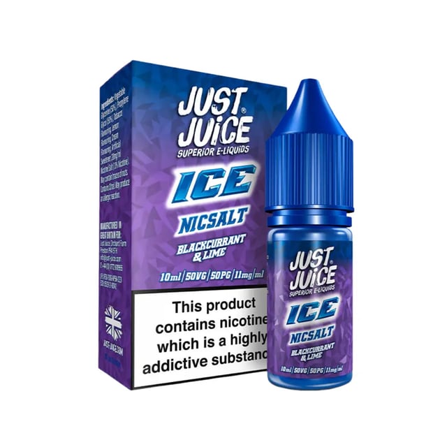 Just Juice Ice Blackcurrant & Lime Ice nic salt e-liquid, 10ml bottle, 11mg and 20mg strengths